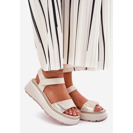 S.Barski Piattaforma da donna sandali in pelle e cuneo in velcro S. Barski LR51-543 Gold d'oro 1