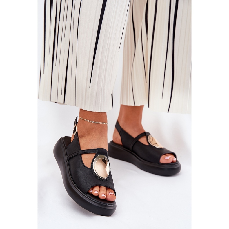 Cuoio sandali femminili eleganti S.Barski Gr51-603 Nero 2
