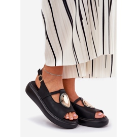 Cuoio sandali femminili eleganti S.Barski Gr51-603 Nero 1