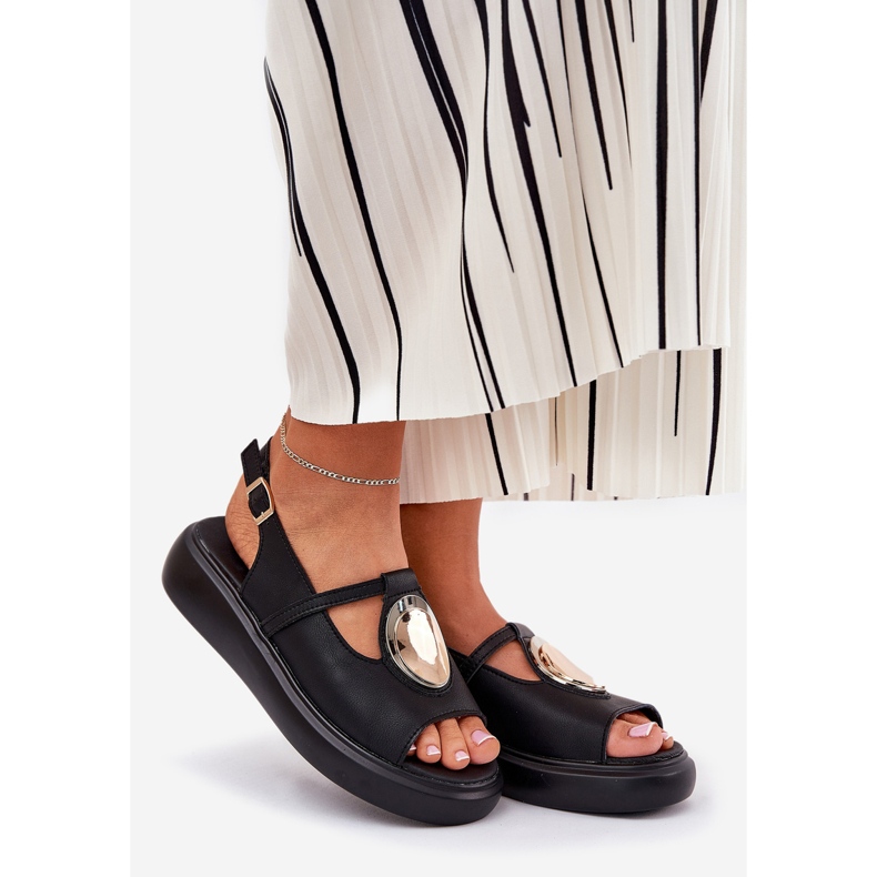 Cuoio sandali femminili eleganti S.Barski Gr51-603 Nero 1
