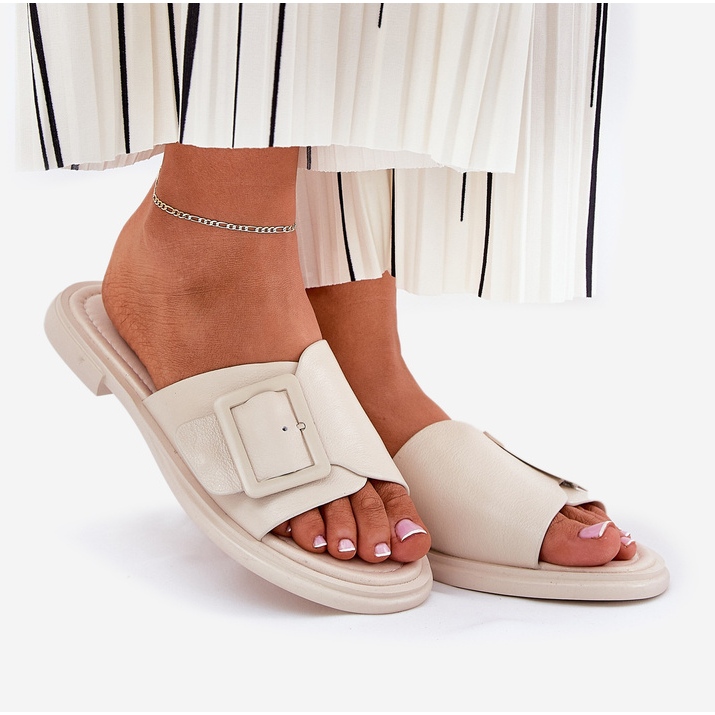 S.Barski Flip in pelle femminile con una fibbia beige SJ2302-01 D&amp;A 1