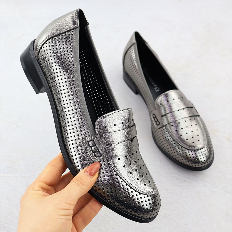 Scarpe da donna Lords Openwork Metallic Silver Potocki 12581 argento 1