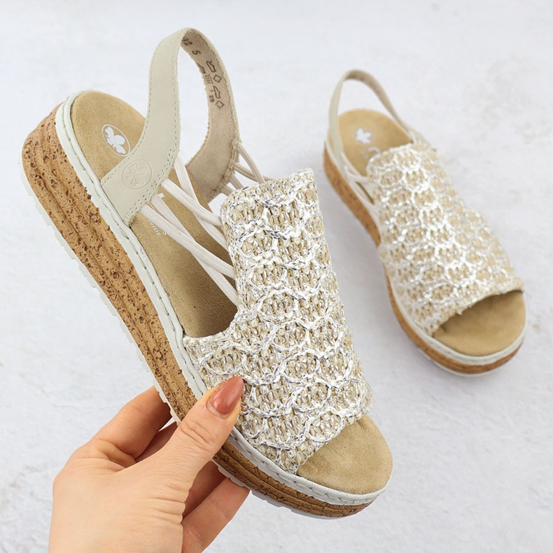 Sandali da donna sulla banda della piattaforma Beige Rieker 62741-60 2