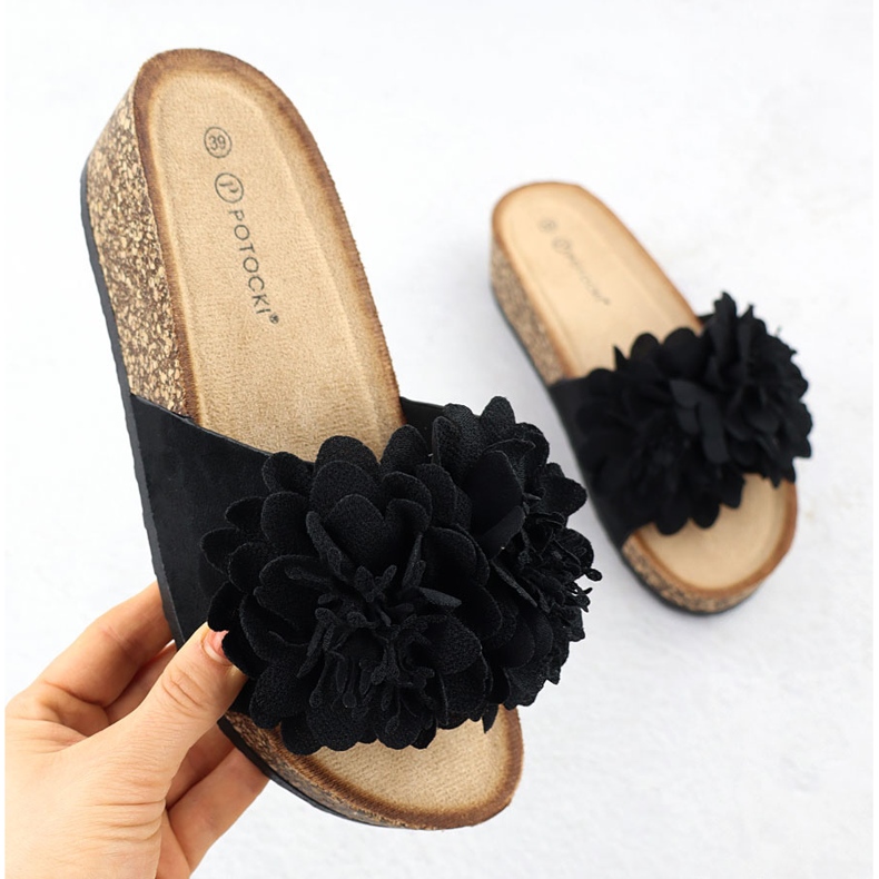 Flip femminili -flip su fiori a cuneo Black Potocki GN17300 nero 1