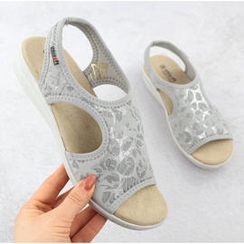 Unisoft Sandali da donna su un'eruzione cutanea flessibile con fiori grigio unsoft 7196 1