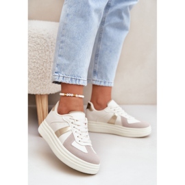Sneaker da donna in pelle Eco sulla piattaforma beige 2