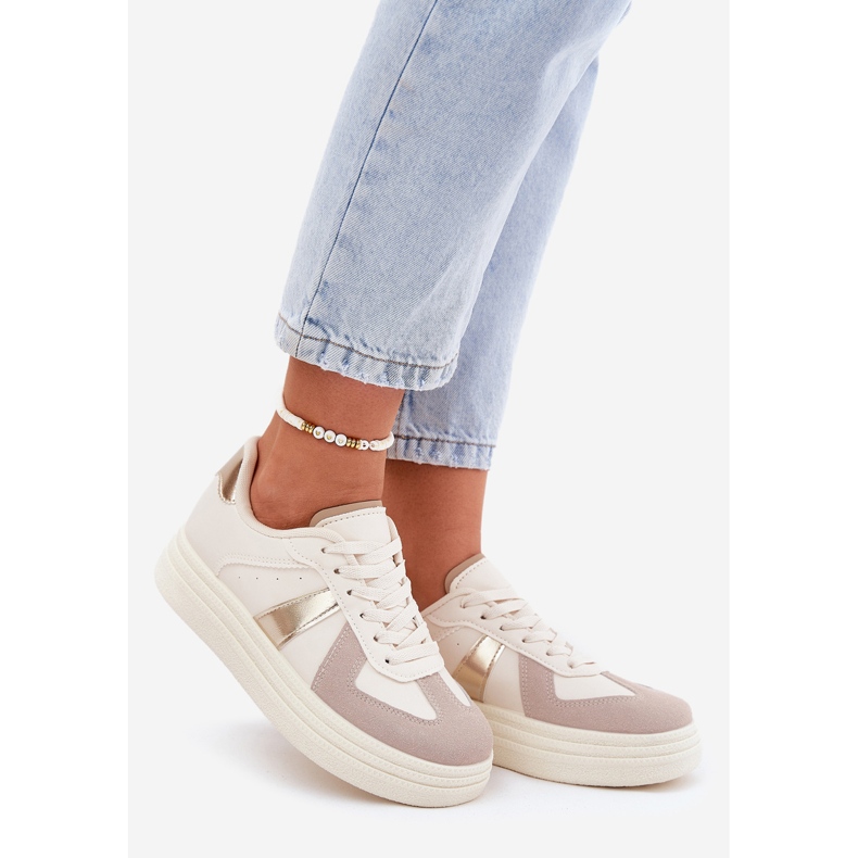 Sneaker da donna in pelle Eco sulla piattaforma beige 1