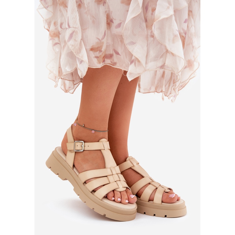 Sandali da donna in pelle eco sulla piattaforma beige 1