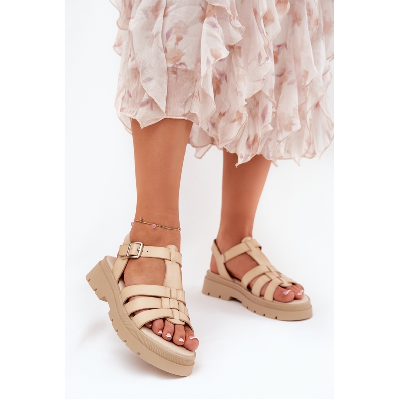Sandali da donna in pelle eco sulla piattaforma beige 2