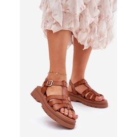 Sandali da donna in pelle eco su piattaforma cammante marrone 1