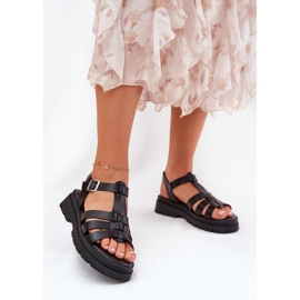 Sandali da donna in pelle eco sulla piattaforma nera nero 2