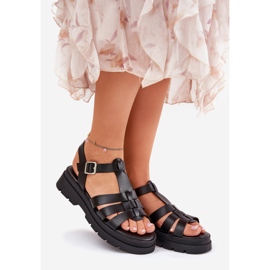 Sandali da donna in pelle eco sulla piattaforma nera nero 1