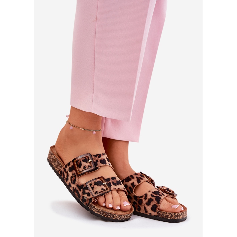 Infradito da donna con morsetti sulla sola tappa marrone leopardo 1