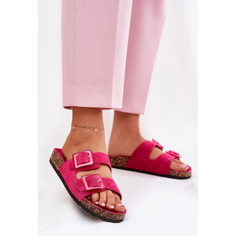 Infradito da donna con fibbie sulla suola fucsia rosa 2