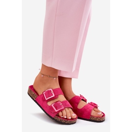 Infradito da donna con fibbie sulla suola fucsia rosa 1