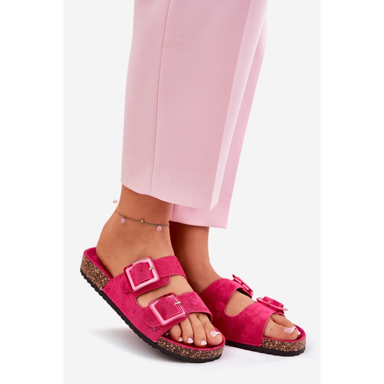 Infradito da donna con fibbie sulla suola fucsia rosa 1