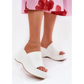 Slifor da donna in pelle Eco sulla piattaforma e zeppe bianche bianco 2