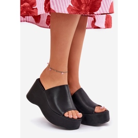 Slifor da donna in pelle Eco sulla piattaforma e zeppe nere nero 2
