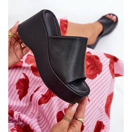 Slifor da donna in pelle Eco sulla piattaforma e zeppe nere nero 1