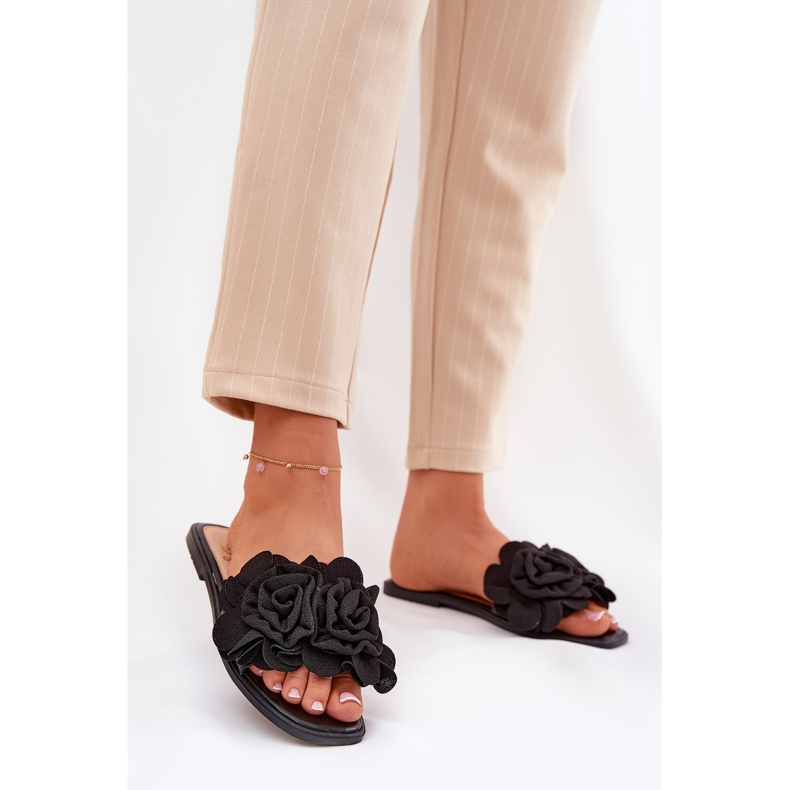 Flip di donne a ruote piatte con fiori decorativi neri nero 2