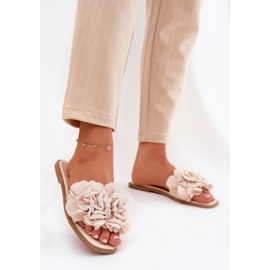 Flip di donne a ruote piatte con fiori decorativi beige 2