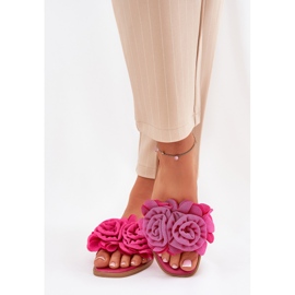 Flip da donna a ruote piatte con fiori di fucsia decorativi rosa 2