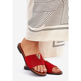 Flip da donna a ruote piatte con dettagli rossi decorativi rosso 1