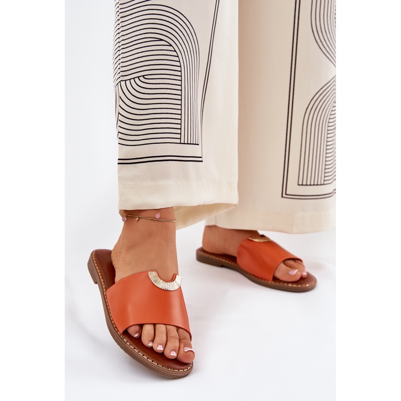 Flip da donna in pelle Eco in pelle con dettagli decorativi arancioni arancia 2