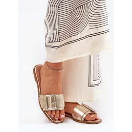 Pantofole da donna in pelle eco piatta con fibbia dorata d'oro 2
