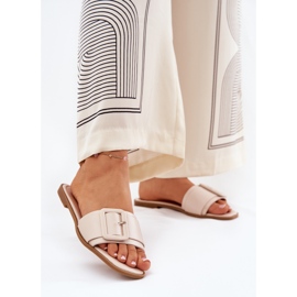 Riepilogo delle donne in pelle eco piatta con fibbia beige 2