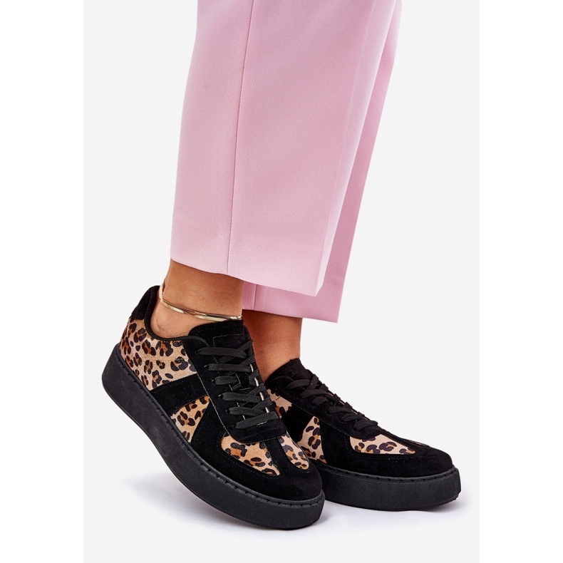 Sneaker da donna con stampa leopardata sulla piattaforma nera nero 1