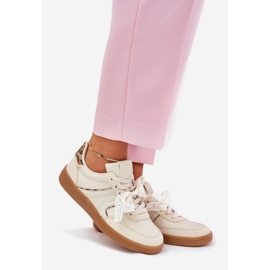 Sneaker da donna bassa con leopardo di pizzo beige 1