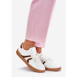 Sneaker da donna bassa con stampa leopardo bianca in pizzo bianco 1