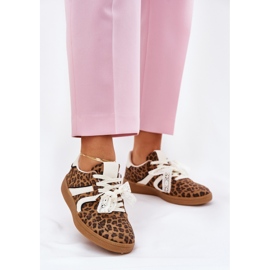 Sneaker da donna bassa con leopardo in pizzo marrone 2