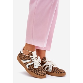 Sneaker da donna bassa con leopardo in pizzo marrone 1