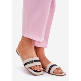 Infradito da donna piatto con cintura e fibbia per beige 1