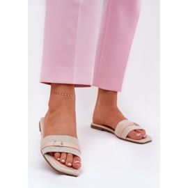 Infradito da donna piatto con cintura e fibbia beige 2