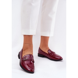 Mocassini da donna dipinti con una fibbia decorativa bordeaux rosso 2