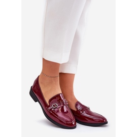 Mocassini da donna dipinti con una fibbia decorativa bordeaux rosso 1