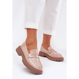 Mocassini da donna verniciati con decorazione beige 2