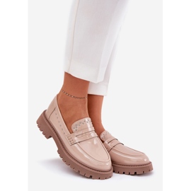 Mocassini da donna verniciati con decorazione beige 1