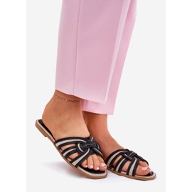 Pantofole da donna piatta con strisce nere nero 1