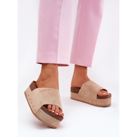 Le pantofole femminili sulla piattaforma enorme eco sgranata kaki beige 2