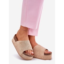 Le pantofole femminili sulla piattaforma enorme eco sgranata kaki beige 1