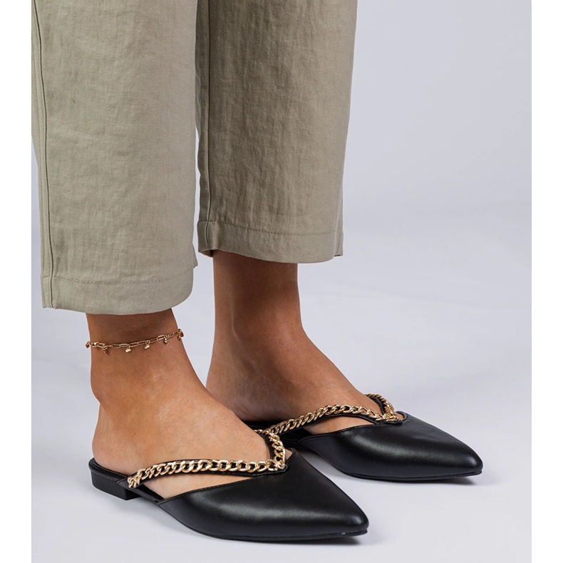 Black Elegant Flip -Flops decorati con una catena nero 2