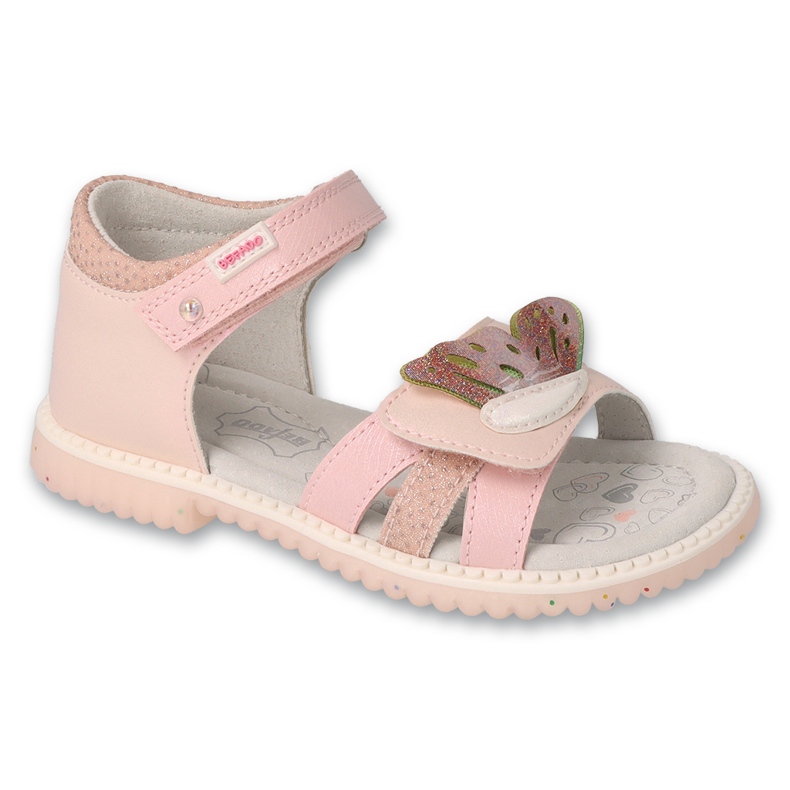 Sandali per bambini Befado, sottopiede in pelle 170X095, rosa con decorazione 1