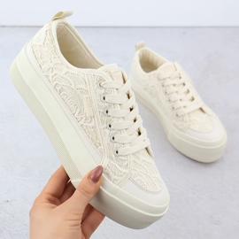 Sneaker femminili basse con pizzo beige big star rr274746 1