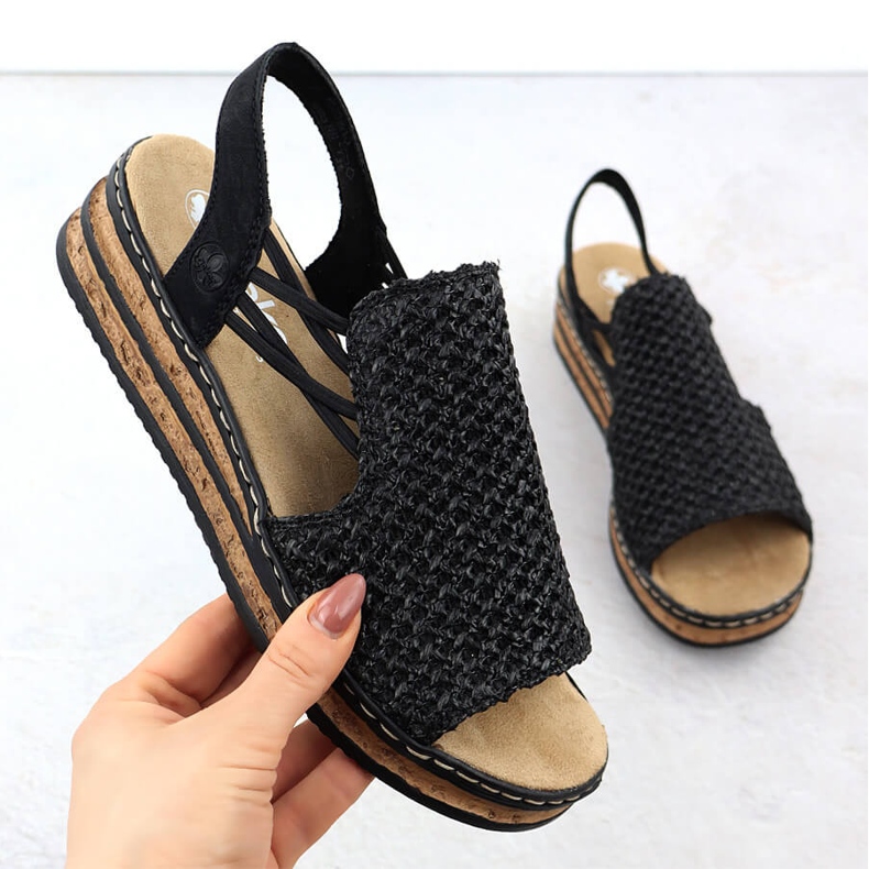 Sandali da donna su Wedgets Black Rieker 62941-00 nero 1