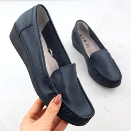 Mocassini in pelle da donna su una piattaforma blu navy sabatina jhy03 1