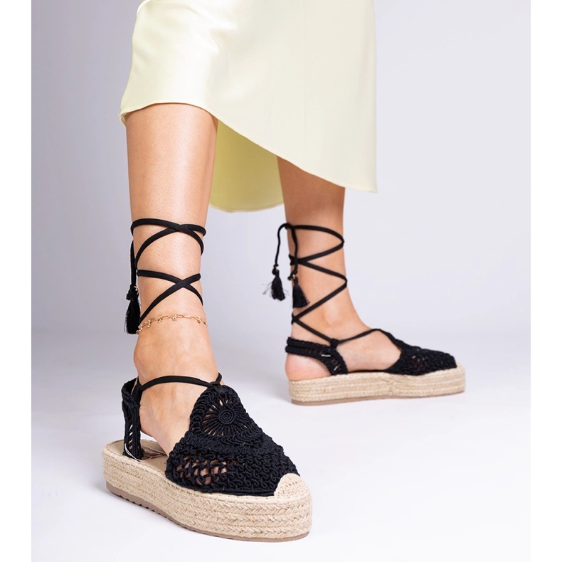 Sandali intrecciati di espadrille nere nero 1